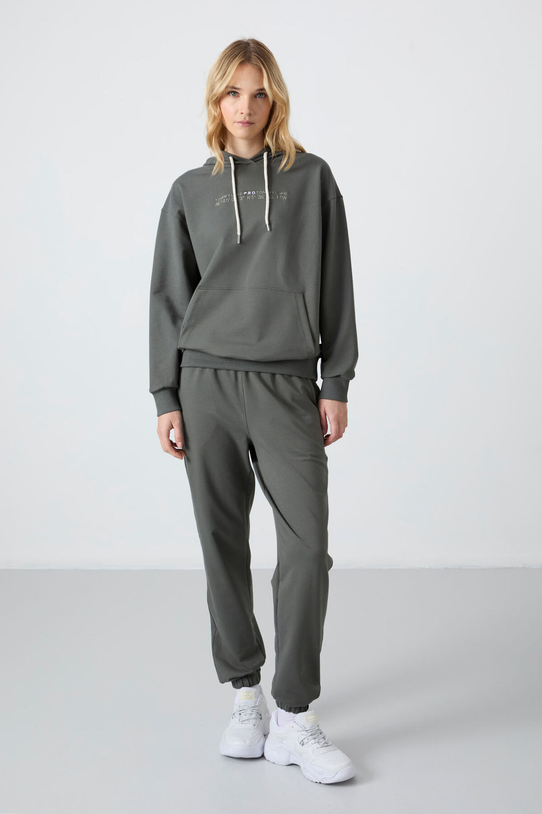 TMY Çağla Hooded Kangaroo Pocket Oversized Elastic Cuff Women's Tracksuit - 95288 - Miahuatlán de Porfirio Díaz