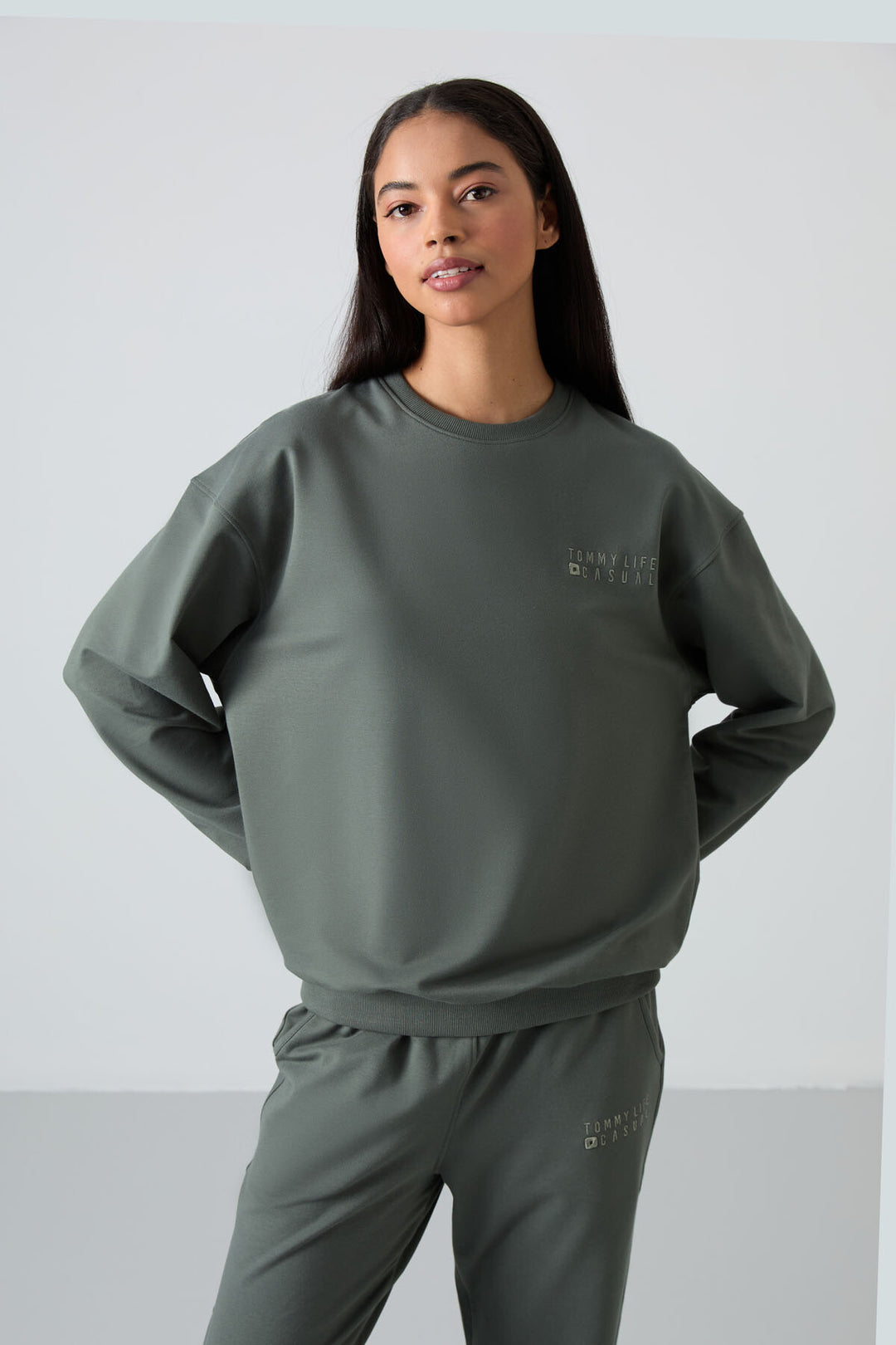 TMY Çağla O Neck Oversized Elastic Cuff Women's Tracksuit Set - 95287 - Cassino