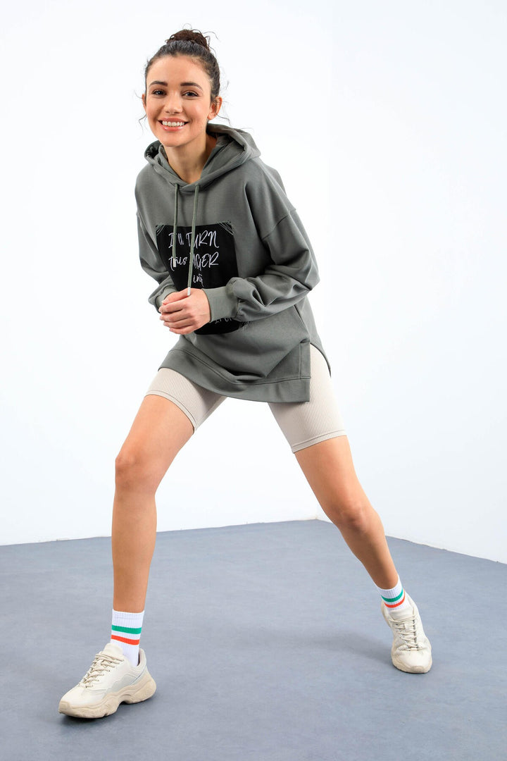 TMY Çağla Summer Woven Patchwork Hooded Women's Oversized Sweatshirt - 97178 - Fairbanks