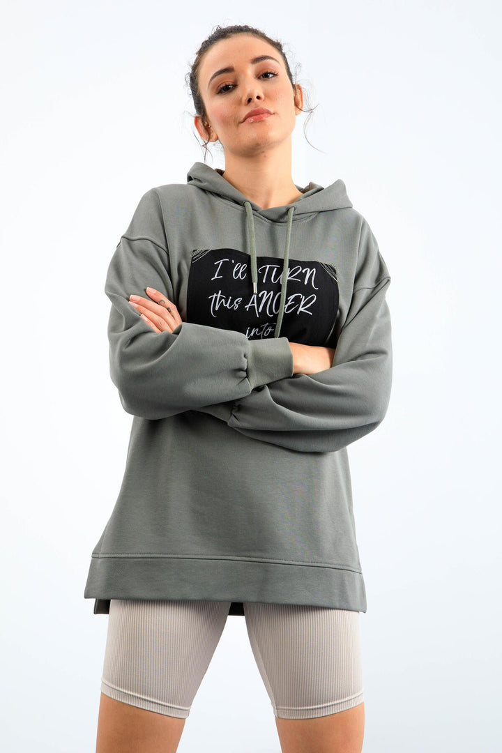 TMY Çağla Summer Woven Patchwork Hooded Women's Oversized Sweatshirt - 97178 - Fairbanks