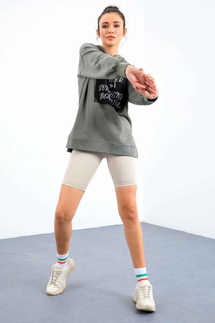 TMY Çağla Summer Woven Patchwork Hooded Women's Oversized Sweatshirt - 97178 - Fairbanks