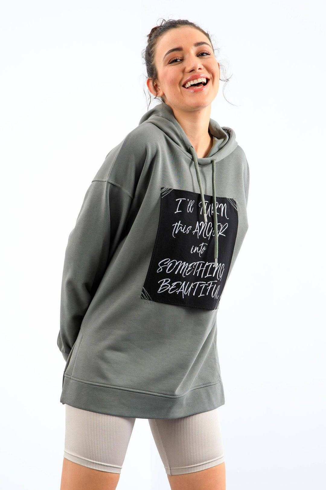 TMY Çağla Summer Woven Patchwork Hooded Women's Oversized Sweatshirt - 97178 - Fairbanks