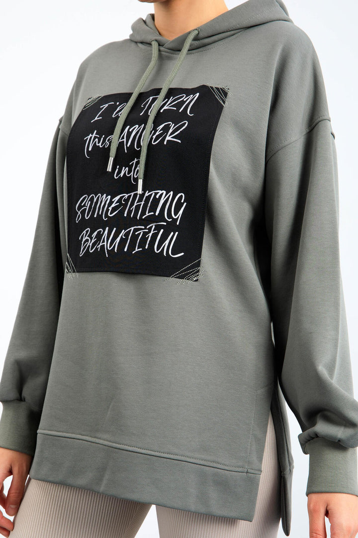 TMY Çağla Summer Woven Patchwork Hooded Women's Oversized Sweatshirt - 97178 - Fairbanks