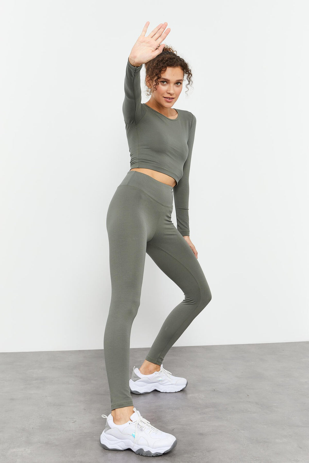 TMY Çağla High Waist Long Sleeve Slim Fit Crop Top Women's Leggings Set - 95286 - Ragusa