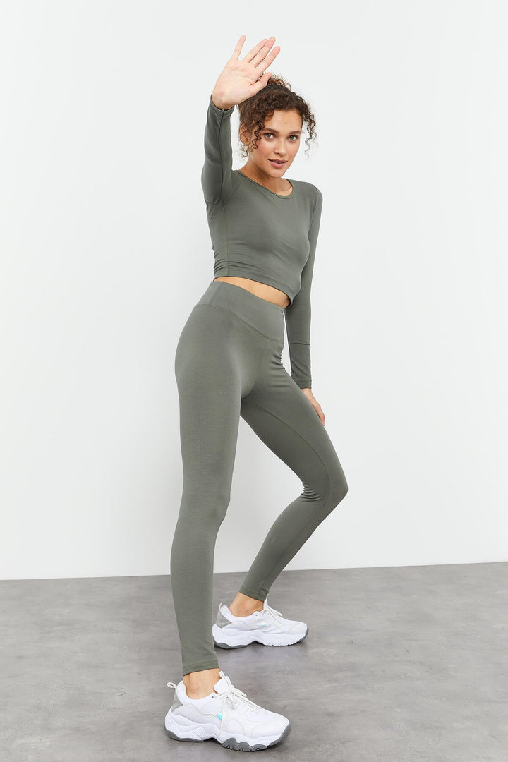 TMY Çağla High Waist Long Sleeve Slim Fit Crop Top Women's Leggings Set - 95286 - Ragusa