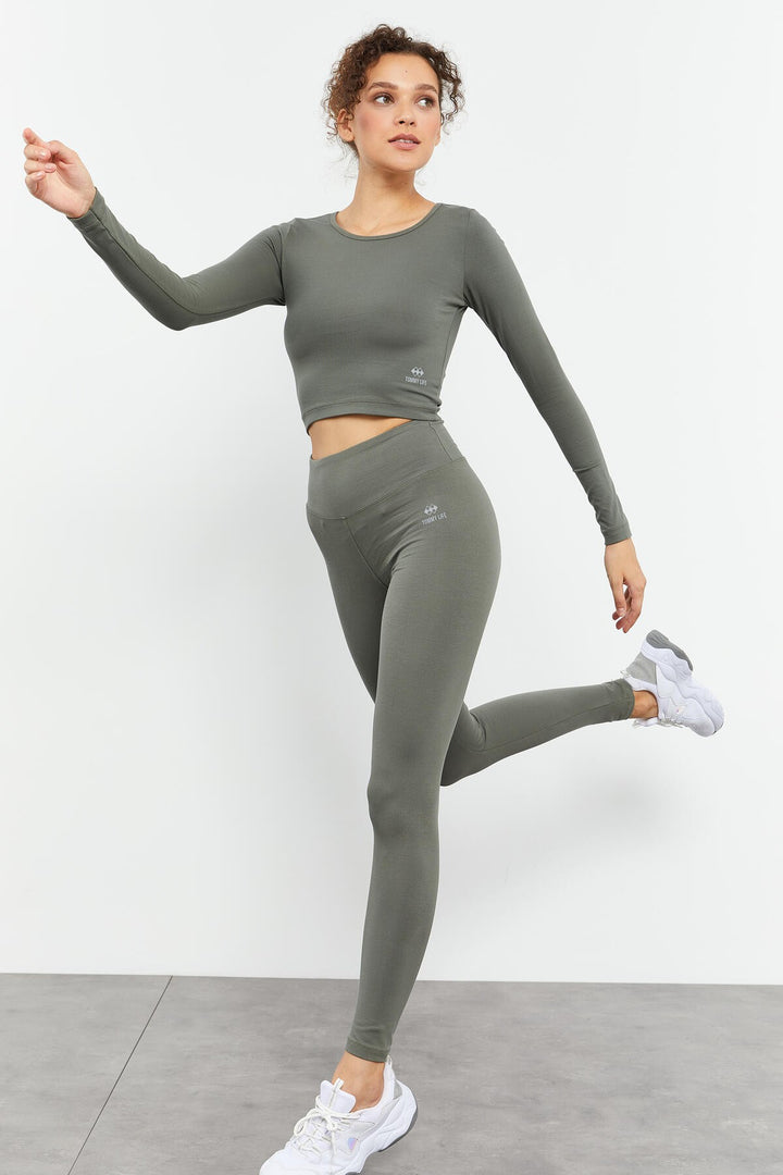 TMY Çağla High Waist Long Sleeve Slim Fit Crop Top Women's Leggings Set - 95286 - Ragusa