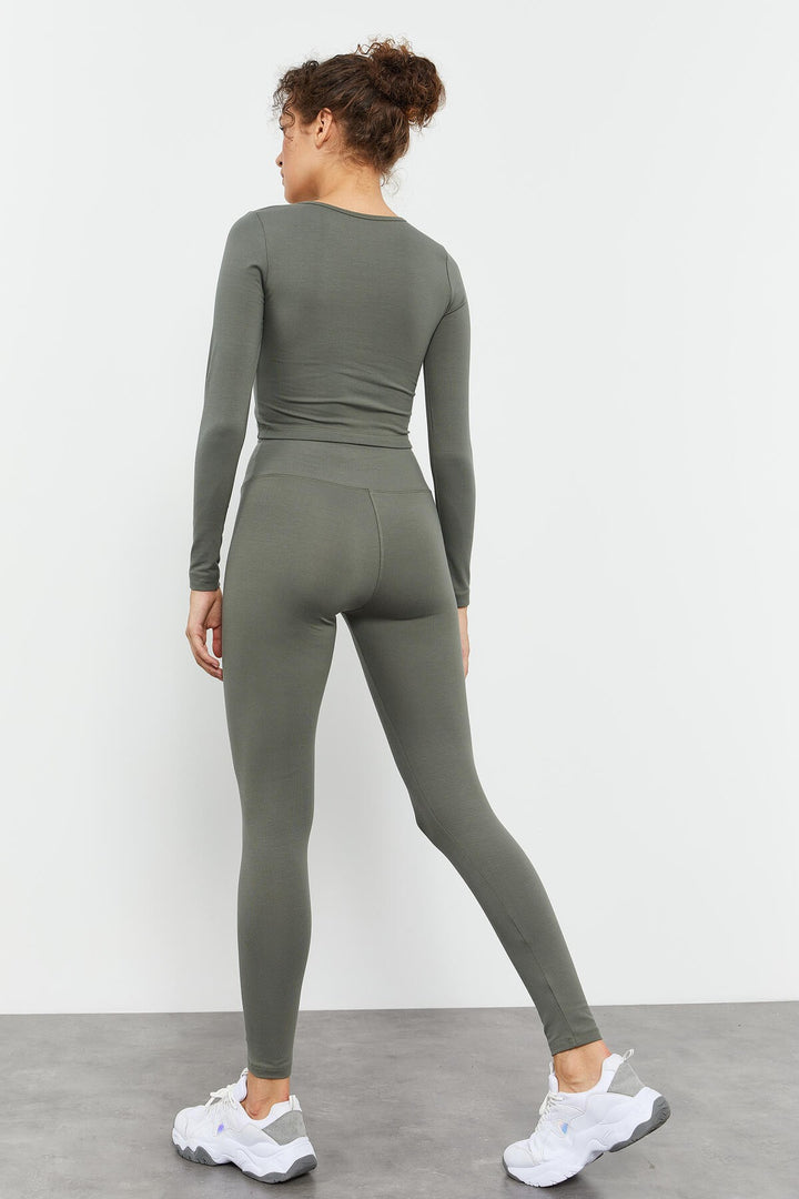 TMY Çağla High Waist Long Sleeve Slim Fit Crop Top Women's Leggings Set - 95286 - Ragusa