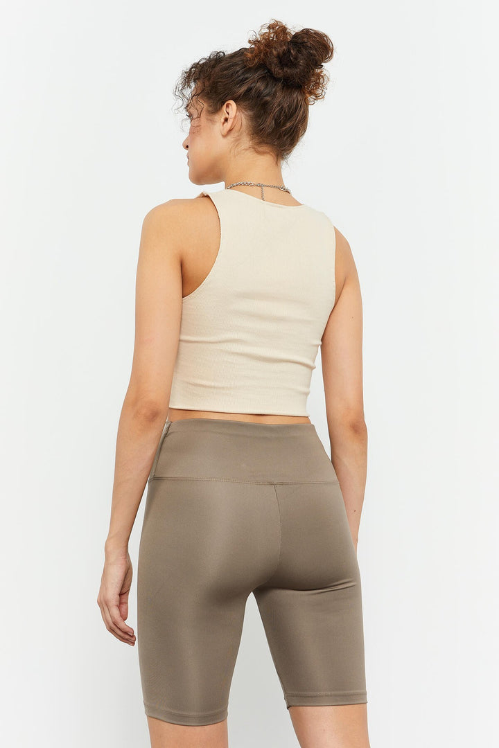 TMY Camel Ruched Detail High Waist Shaping Short Women's Biker Leggings - 91008 - Bismarck