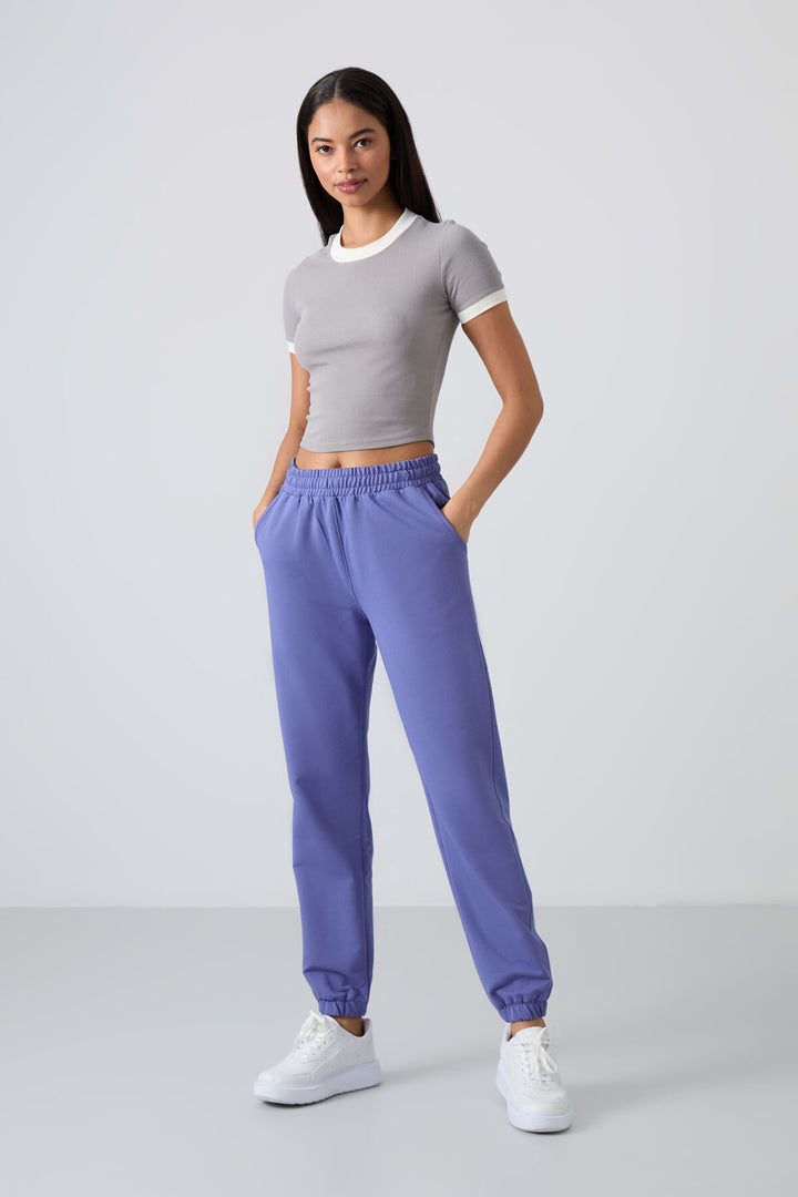 TMY Lilac Pocket High Waist Comfortable Fit Elastic Cuff Women's Sweatpants - 94583 - Ciudad Santa Catarina