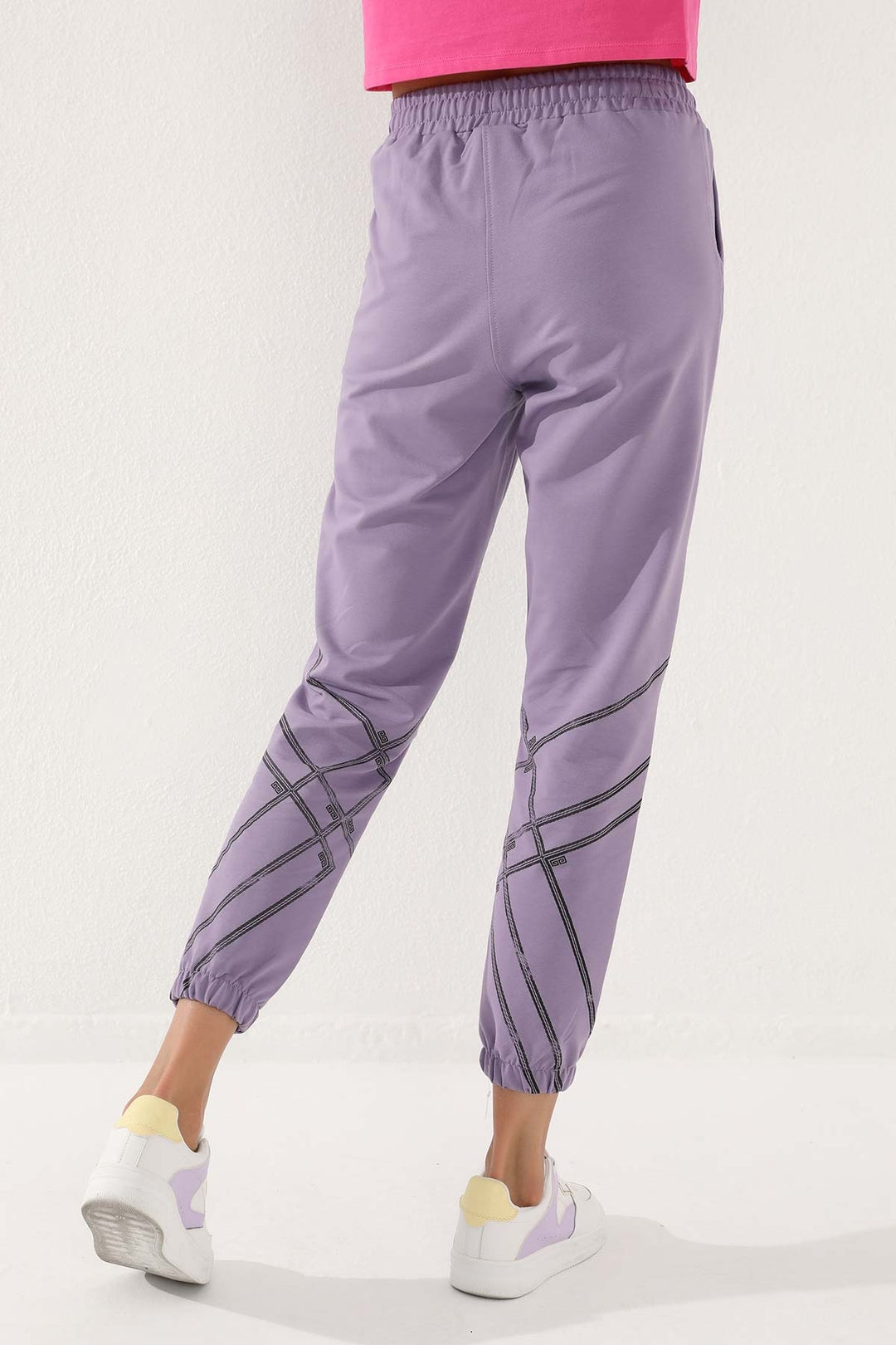 TMY Lilac Striped Comfortable Fit Elastic Cuff Women's Sweatpants - 94585 - North Vancouver