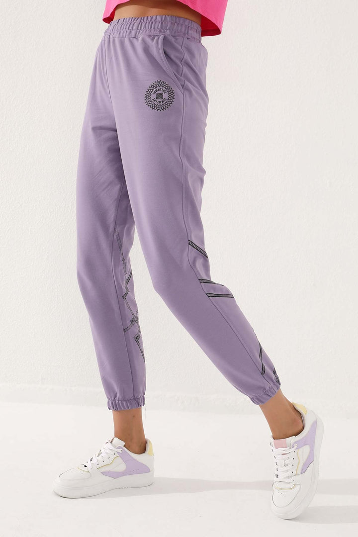 TMY Lilac Striped Comfortable Fit Elastic Cuff Women's Sweatpants - 94585 - North Vancouver