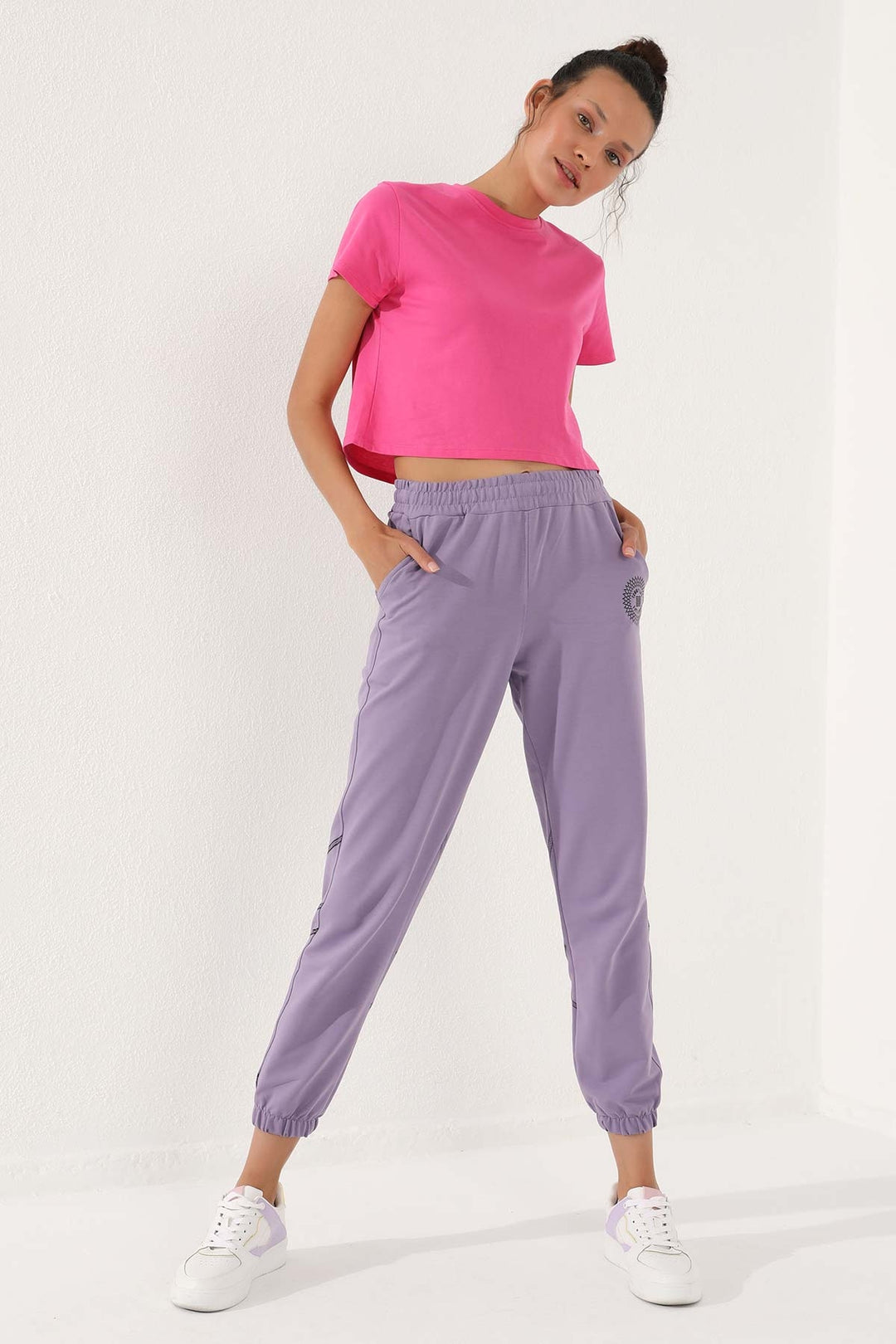 TMY Lilac Striped Comfortable Fit Elastic Cuff Women's Sweatpants - 94585 - North Vancouver