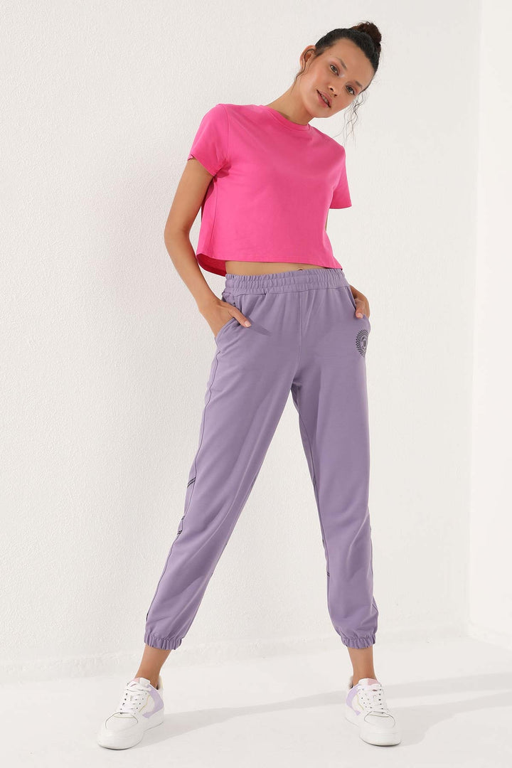 TMY Lilac Striped Comfortable Fit Elastic Cuff Women's Sweatpants - 94585 - North Vancouver