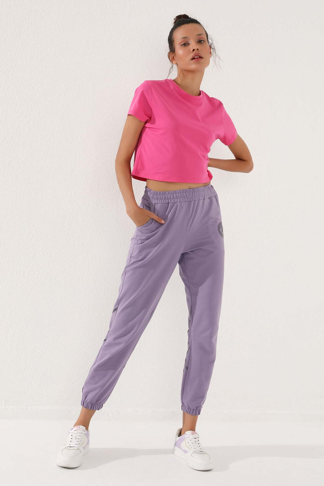 TMY Lilac Striped Comfortable Fit Elastic Cuff Women's Sweatpants - 94585 - North Vancouver