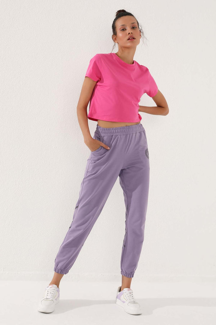 TMY Lilac Striped Comfortable Fit Elastic Cuff Women's Sweatpants - 94585 - North Vancouver