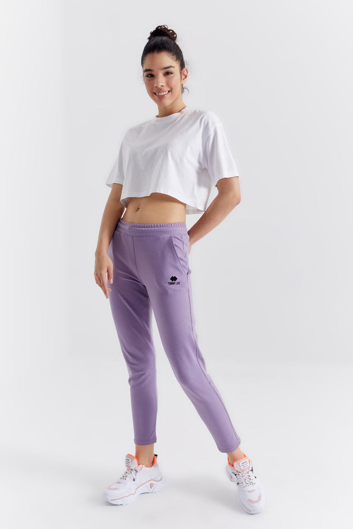 TMY Lilac Zippered Cuffed Pocketed Comfort Fit Women's Sweatpants - 94246 - Motril