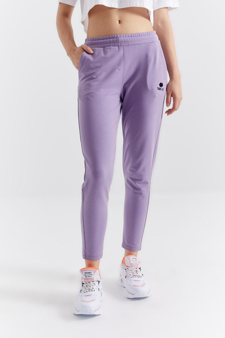 TMY Lilac Zippered Cuffed Pocketed Comfort Fit Women's Sweatpants - 94246 - Motril