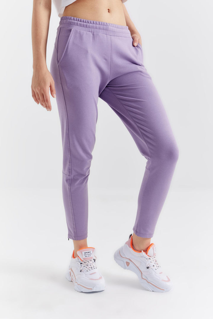 TMY Lilac Zippered Cuffed Pocketed Comfort Fit Women's Sweatpants - 94246 - Motril