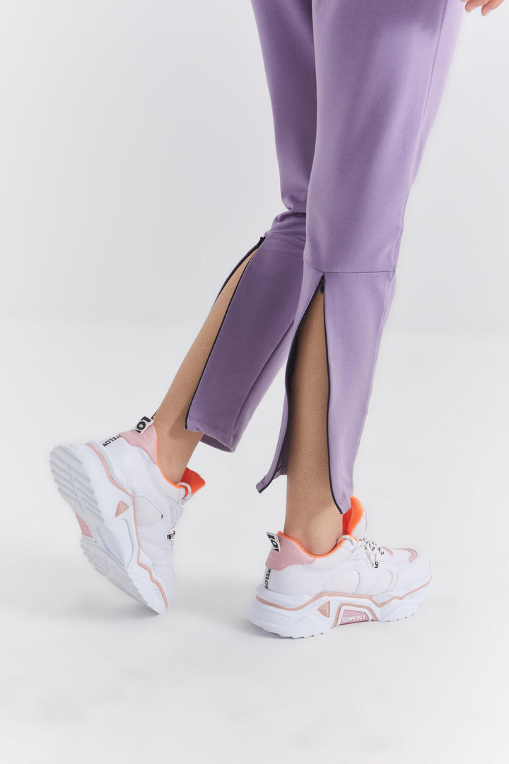 TMY Lilac Zippered Cuffed Pocketed Comfort Fit Women's Sweatpants - 94246 - Motril