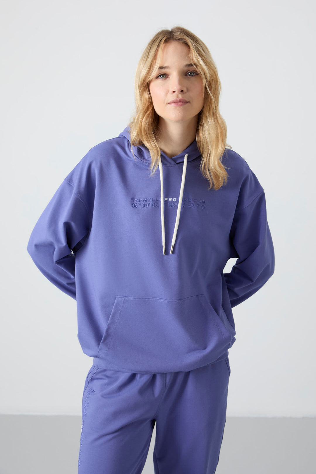 TMY Lilac Hooded Kangaroo Pocket Oversized Cuff Women's Tracksuit - 95288 - Kingston