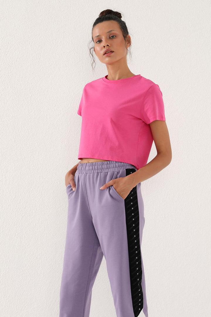 TMY Eflatun Dotted Stripe Detailed Jogger Comfort Fit Elastic Cuff Women's Sweatpants - 94579 - Madera