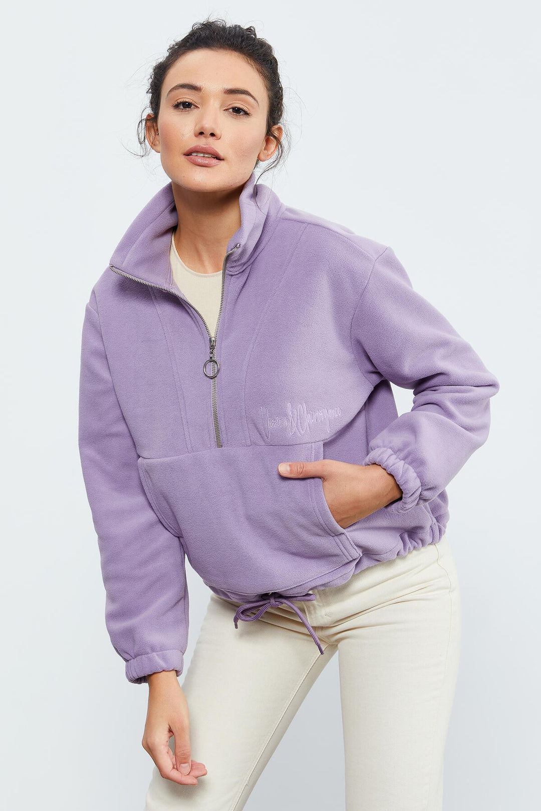 TMY Lilac Half Zip Skirt Hem Ruched Women's Polar Oversize Sweatshirt - 97171 - Soledad de Graciano Sánchez