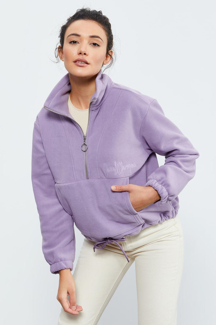 TMY Lilac Half Zip Skirt Hem Ruched Women's Polar Oversize Sweatshirt - 97171 - Soledad de Graciano Sánchez