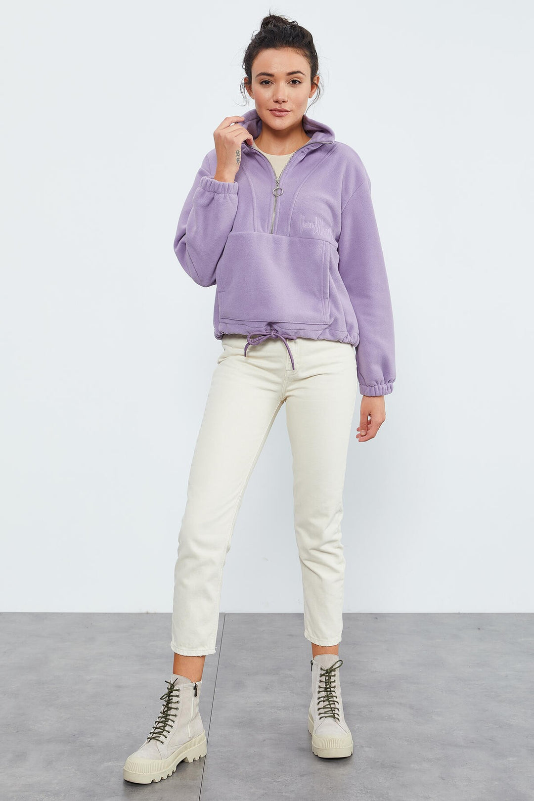 TMY Lilac Half Zip Skirt Hem Ruched Women's Polar Oversize Sweatshirt - 97171 - Soledad de Graciano Sánchez