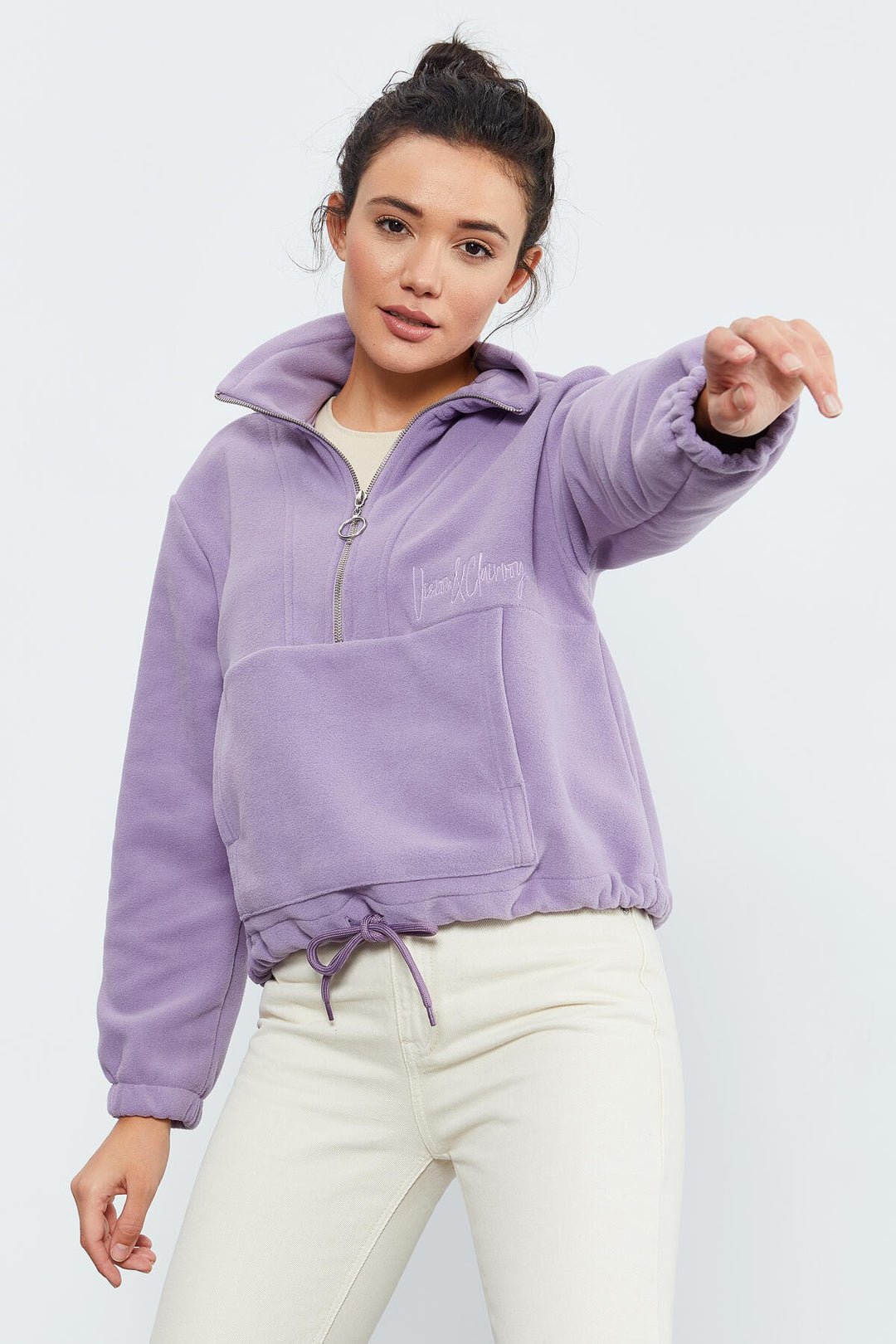 TMY Lilac Half Zip Skirt Hem Ruched Women's Polar Oversize Sweatshirt - 97171 - Soledad de Graciano Sánchez