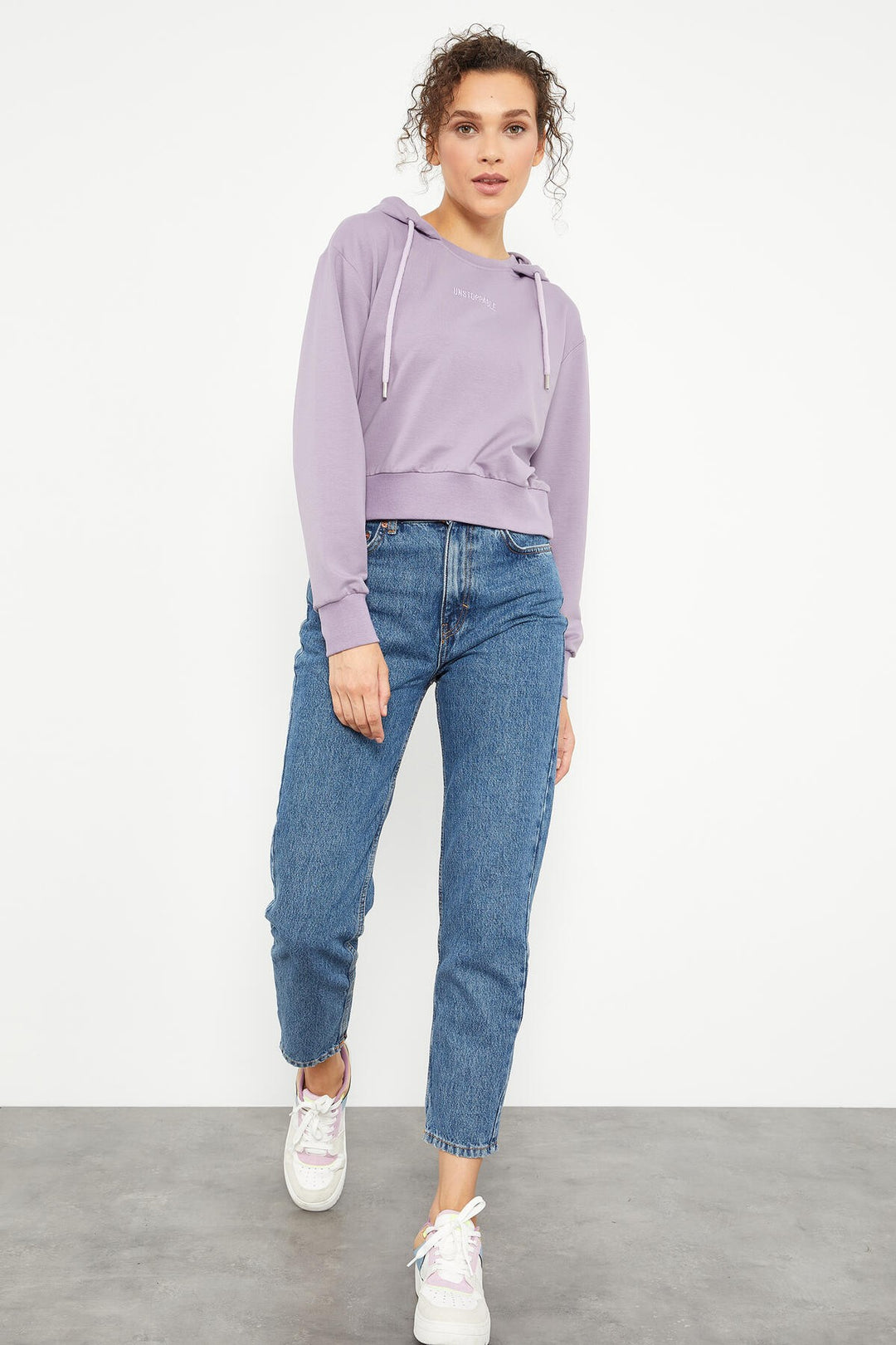 TMY Eflatun Writing Embroidered Hooded Women's Oversize Sweatshirt - 97169 - Niort