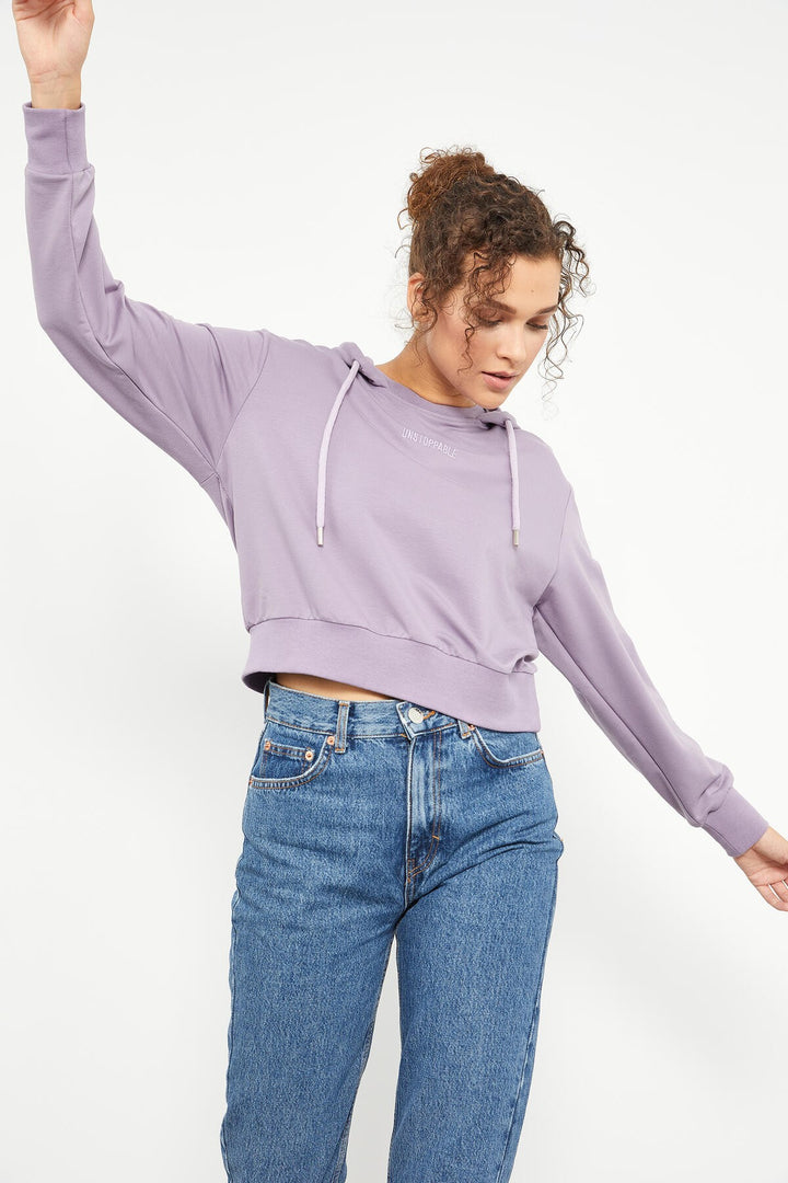 TMY Eflatun Writing Embroidered Hooded Women's Oversize Sweatshirt - 97169 - Niort