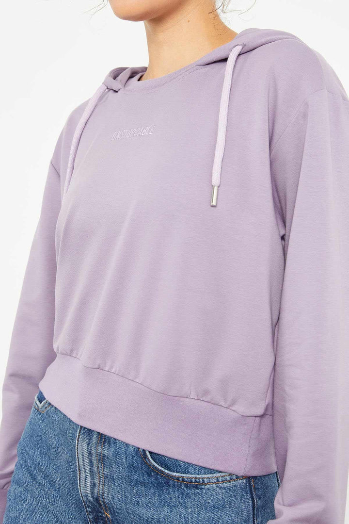 TMY Eflatun Writing Embroidered Hooded Women's Oversize Sweatshirt - 97169 - Niort