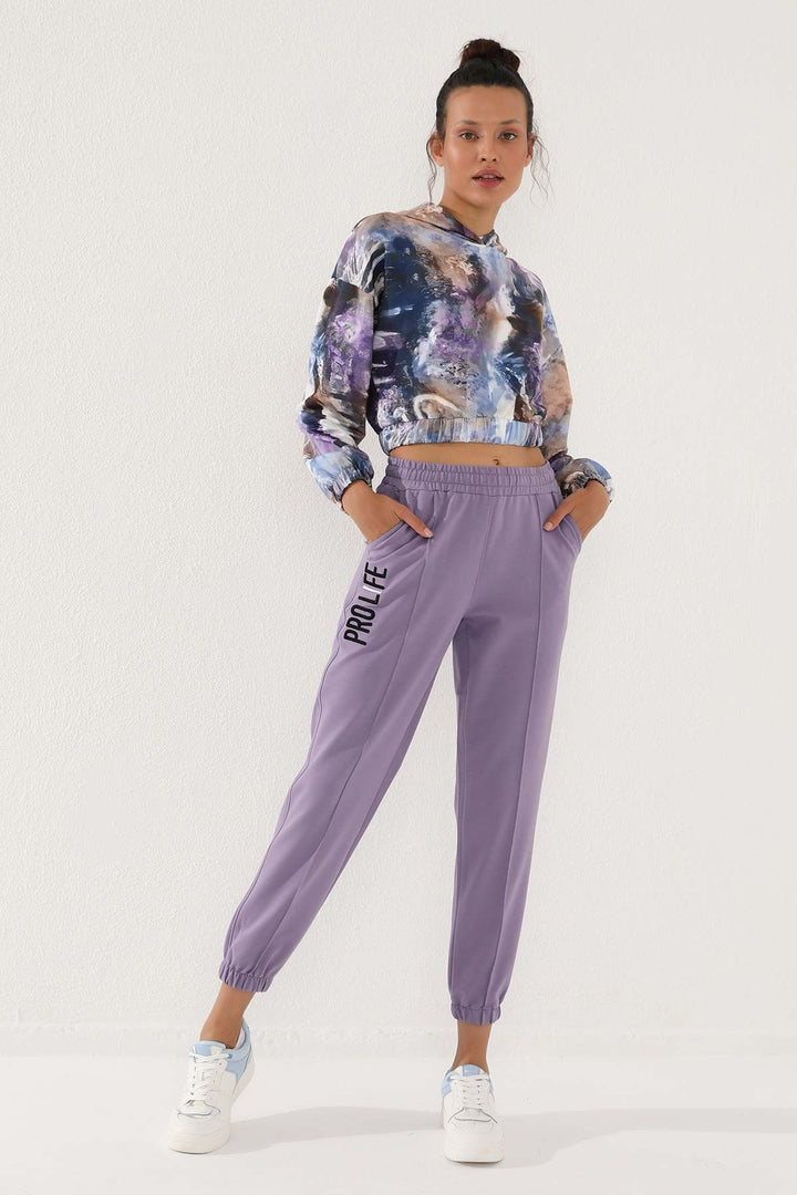 TMY Lilac Embroidered Loose Fit Elastic Cuff Women's Sweatpants - 94571 - Lakewood