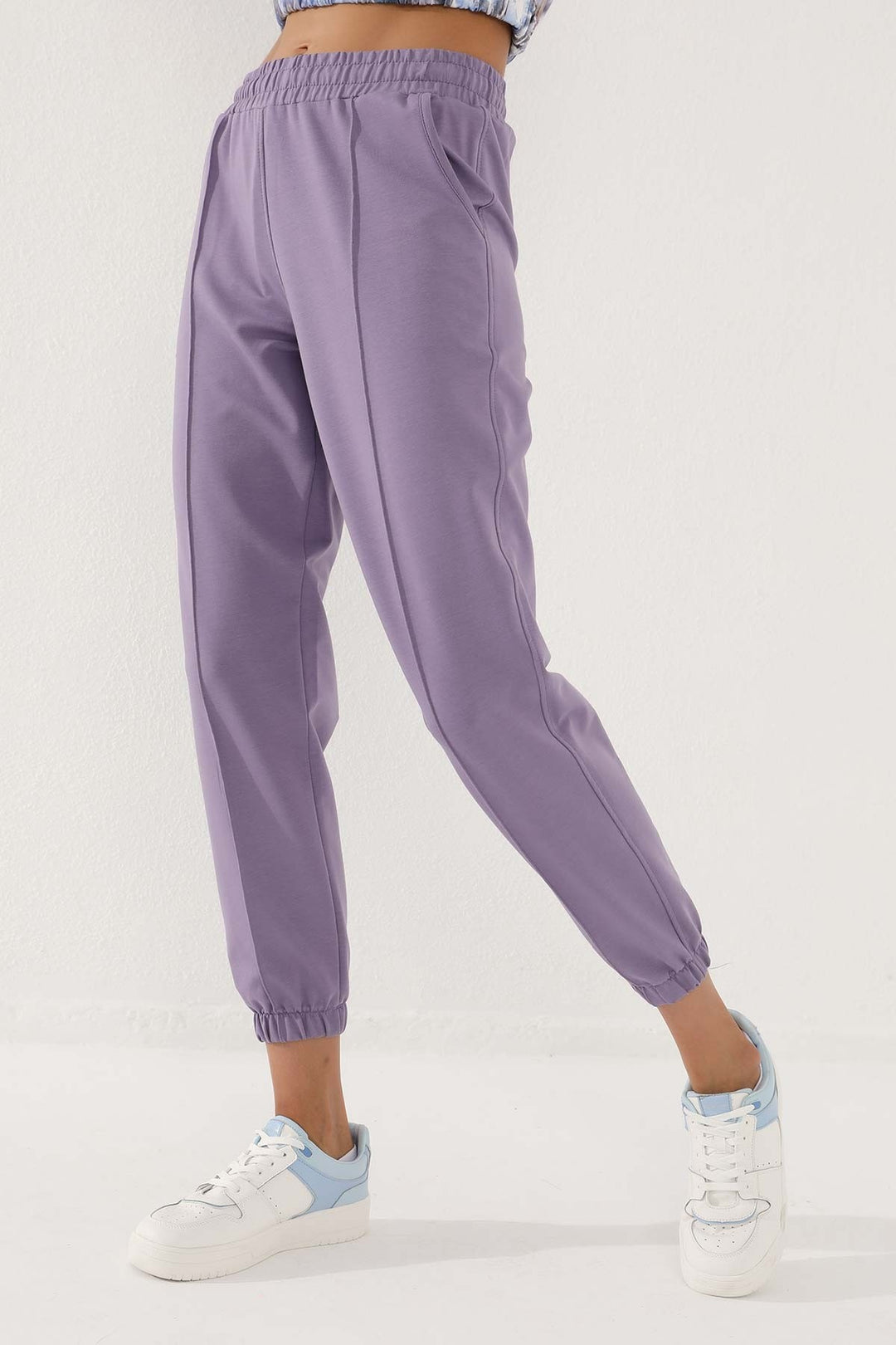 TMY Lilac Embroidered Loose Fit Elastic Cuff Women's Sweatpants - 94571 - Lakewood