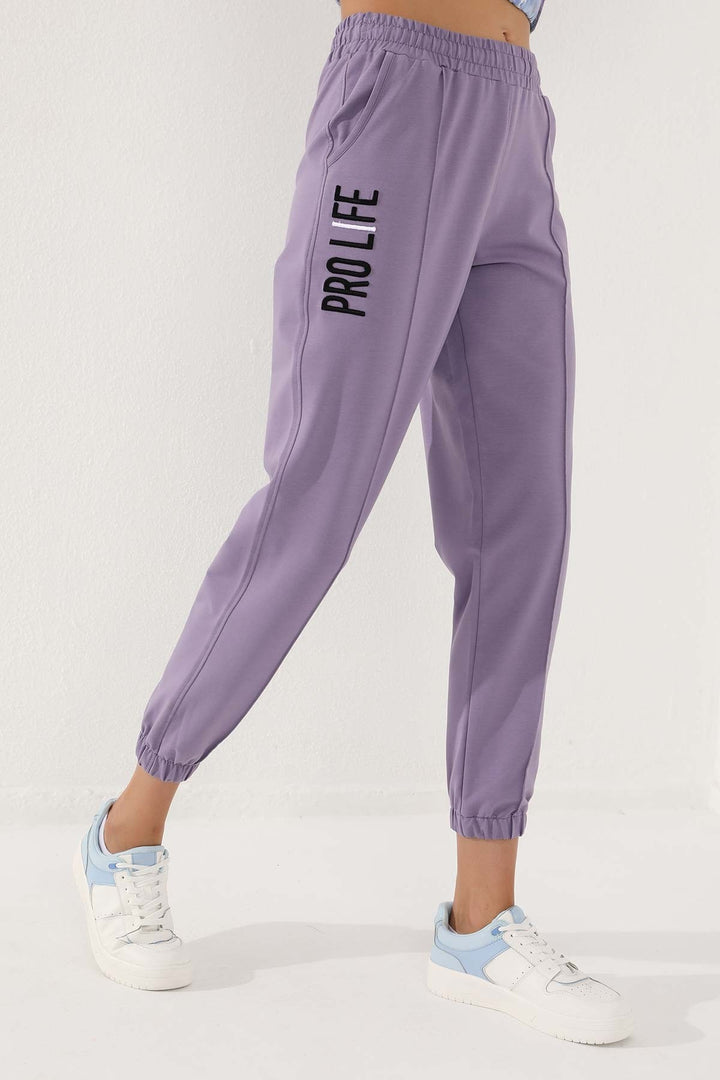 TMY Lilac Embroidered Loose Fit Elastic Cuff Women's Sweatpants - 94571 - Lakewood