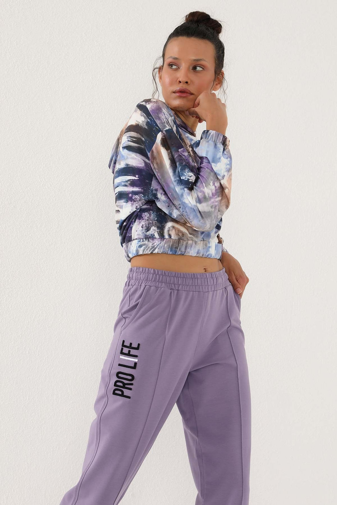 TMY Lilac Embroidered Loose Fit Elastic Cuff Women's Sweatpants - 94571 - Lakewood