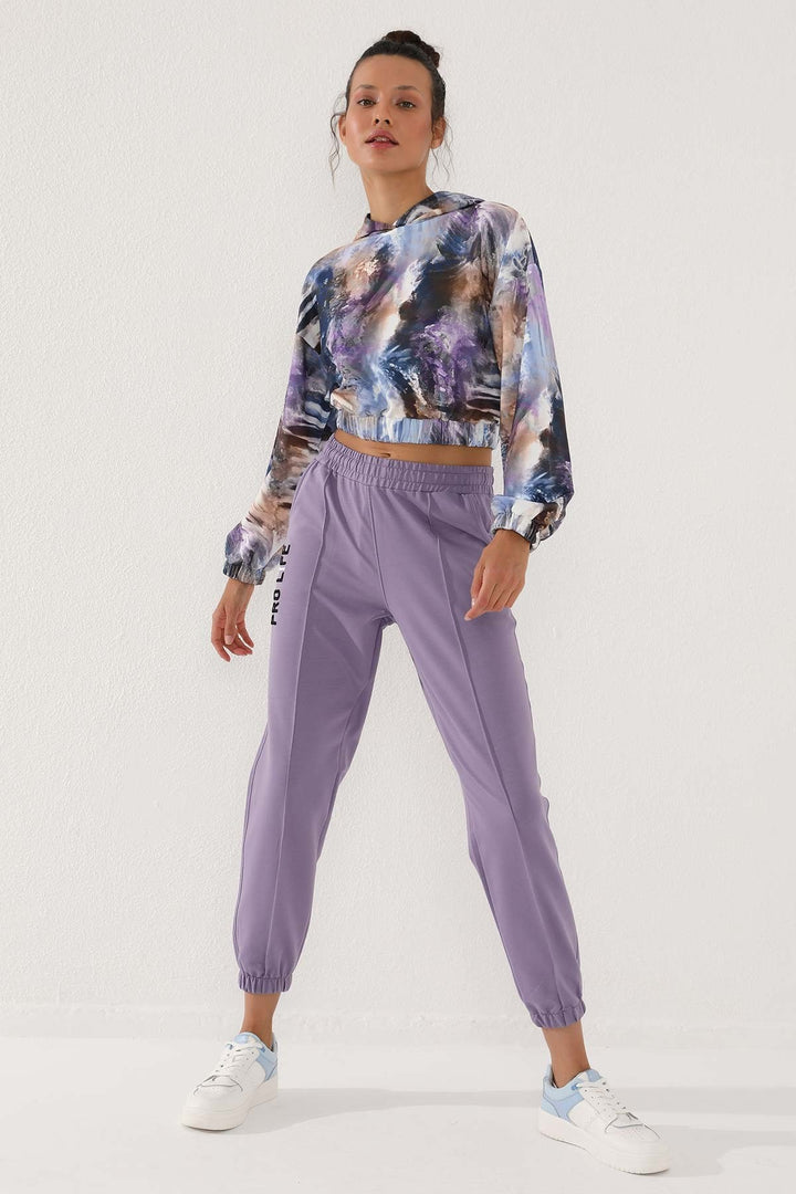 TMY Lilac Embroidered Loose Fit Elastic Cuff Women's Sweatpants - 94571 - Lakewood