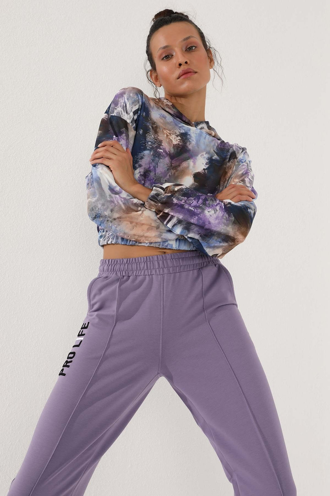 TMY Lilac Embroidered Loose Fit Elastic Cuff Women's Sweatpants - 94571 - Lakewood