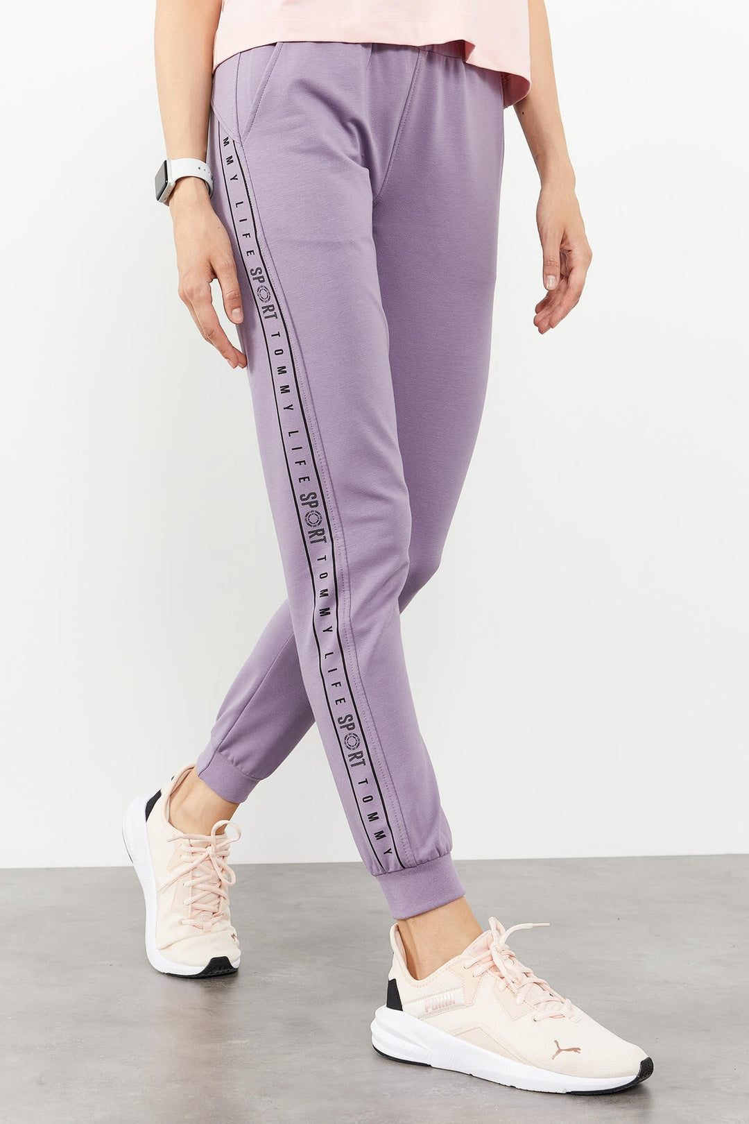 TMY Eflatun Writing Striped Jogger Comfortable Fit Cuffed Women's Sweatpants - 94527 - Myrhorod