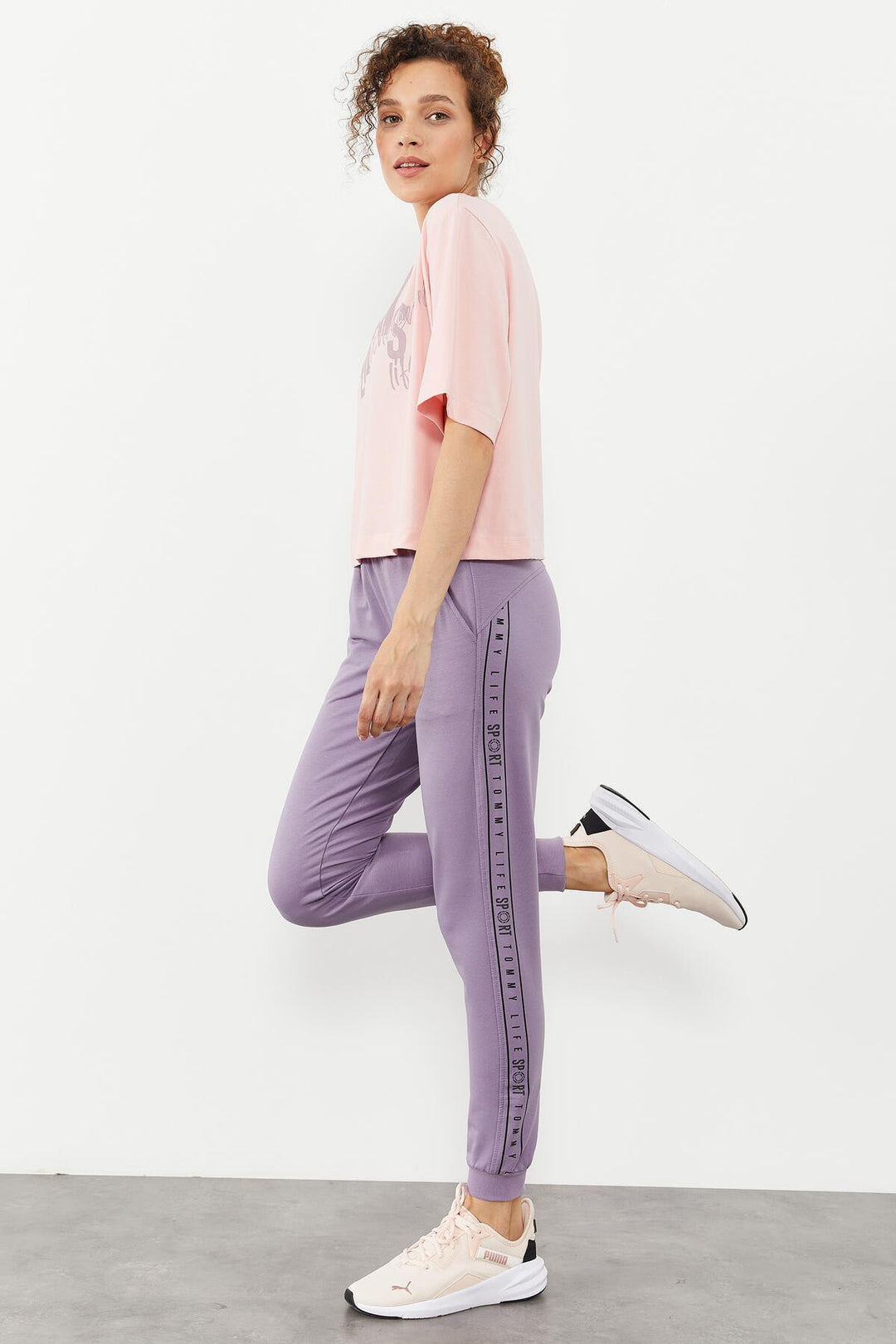 TMY Eflatun Writing Striped Jogger Comfortable Fit Cuffed Women's Sweatpants - 94527 - Myrhorod