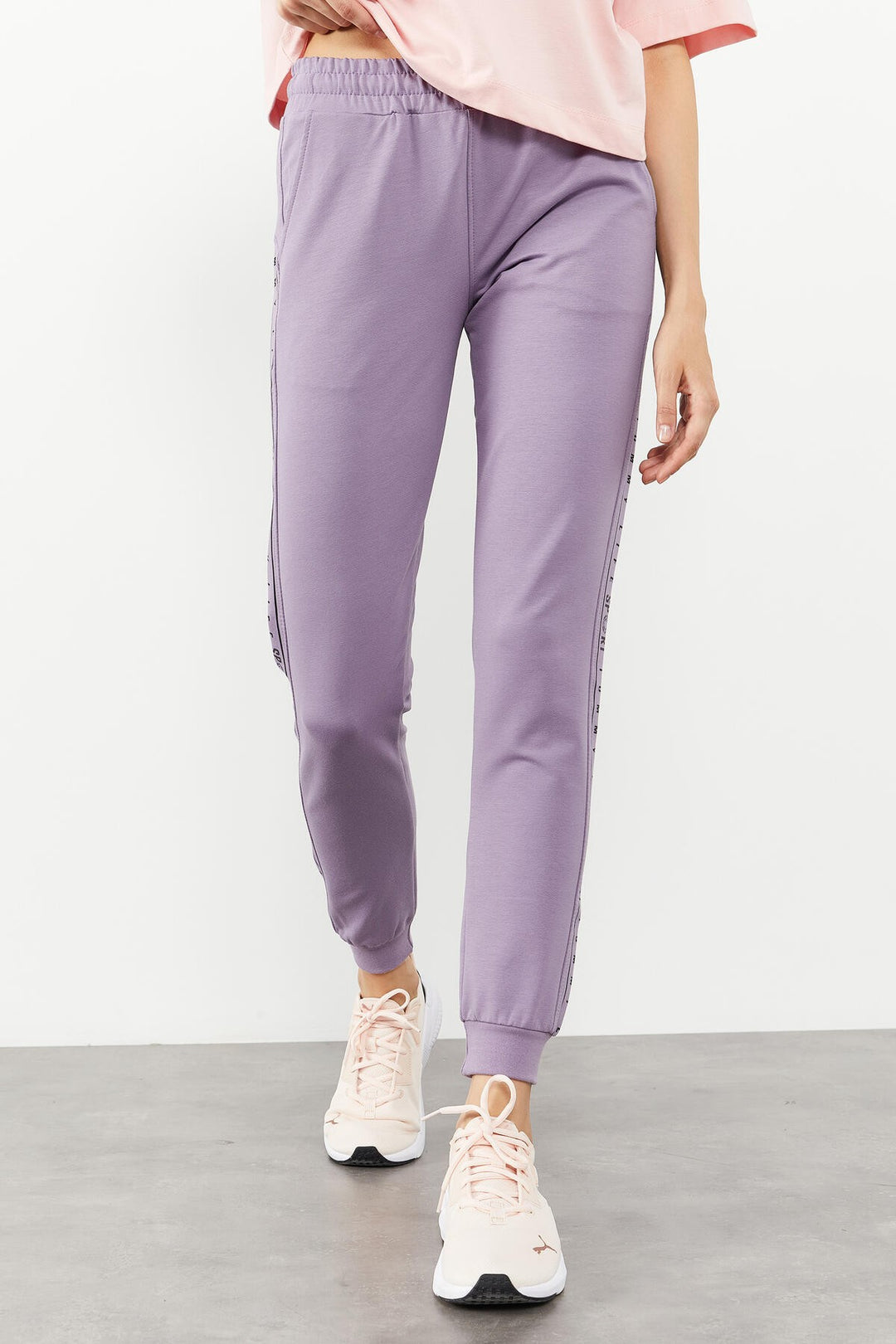 TMY Eflatun Writing Striped Jogger Comfortable Fit Cuffed Women's Sweatpants - 94527 - Myrhorod