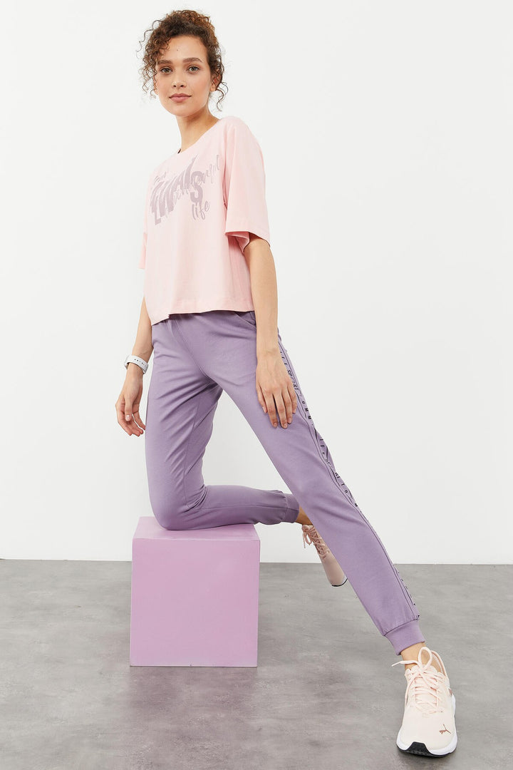 TMY Eflatun Writing Striped Jogger Comfortable Fit Cuffed Women's Sweatpants - 94527 - Myrhorod