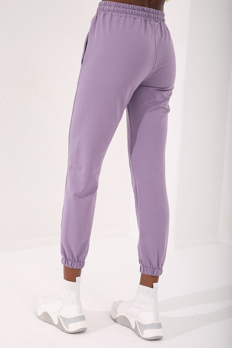 TMY Lilac High Waist Embroidered Comfort Fit Elastic Cuff Women's Sweatpants - 94573 - Mechanicsville