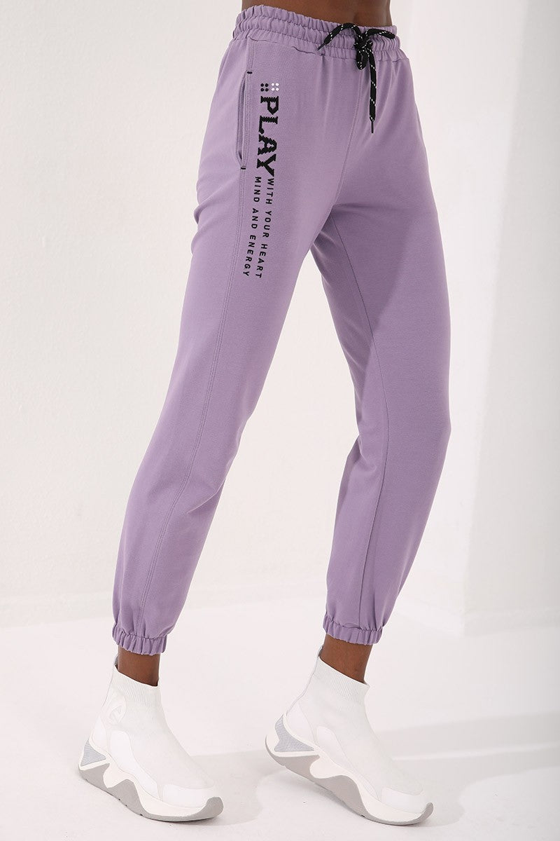 TMY Lilac High Waist Embroidered Comfort Fit Elastic Cuff Women's Sweatpants - 94573 - Mechanicsville