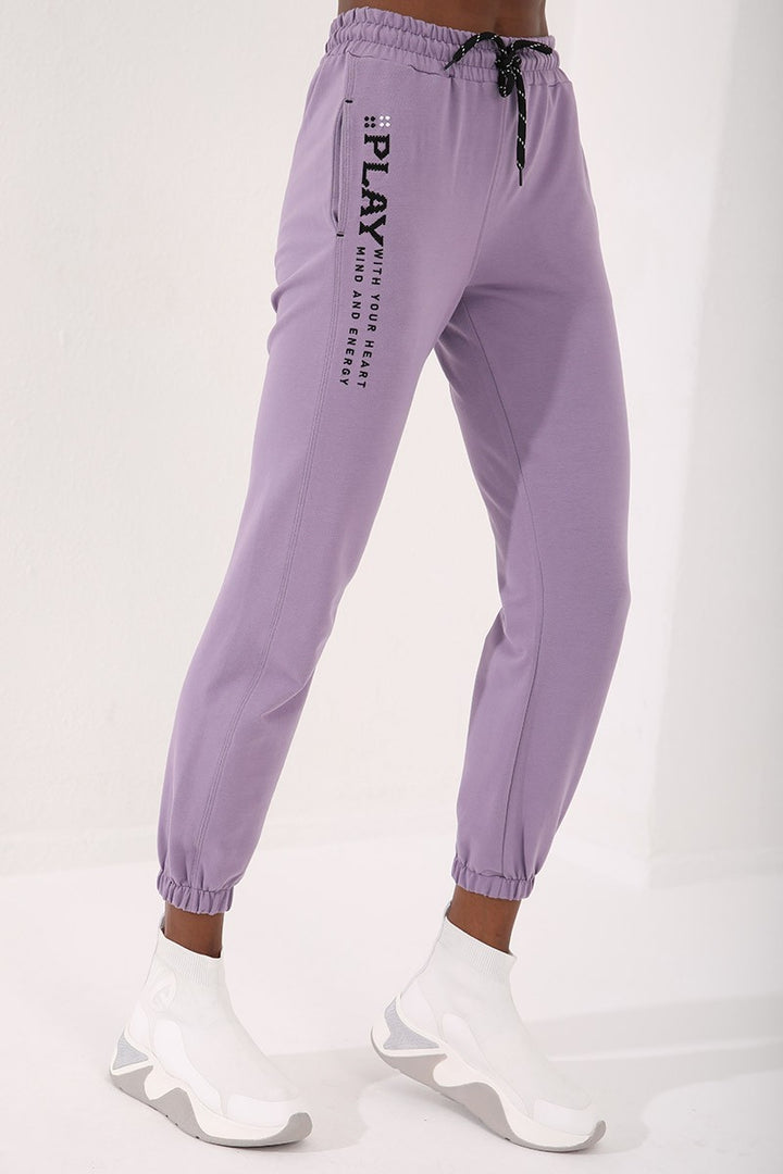 TMY Lilac High Waist Embroidered Comfort Fit Elastic Cuff Women's Sweatpants - 94573 - Mechanicsville