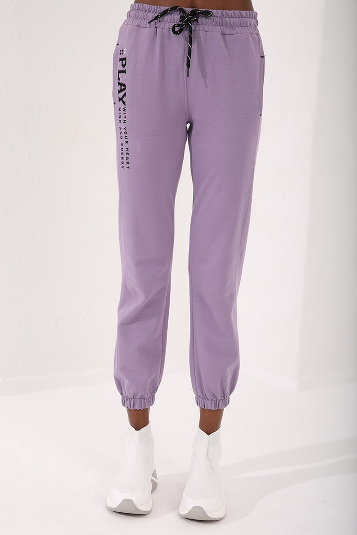 TMY Lilac High Waist Embroidered Comfort Fit Elastic Cuff Women's Sweatpants - 94573 - Mechanicsville