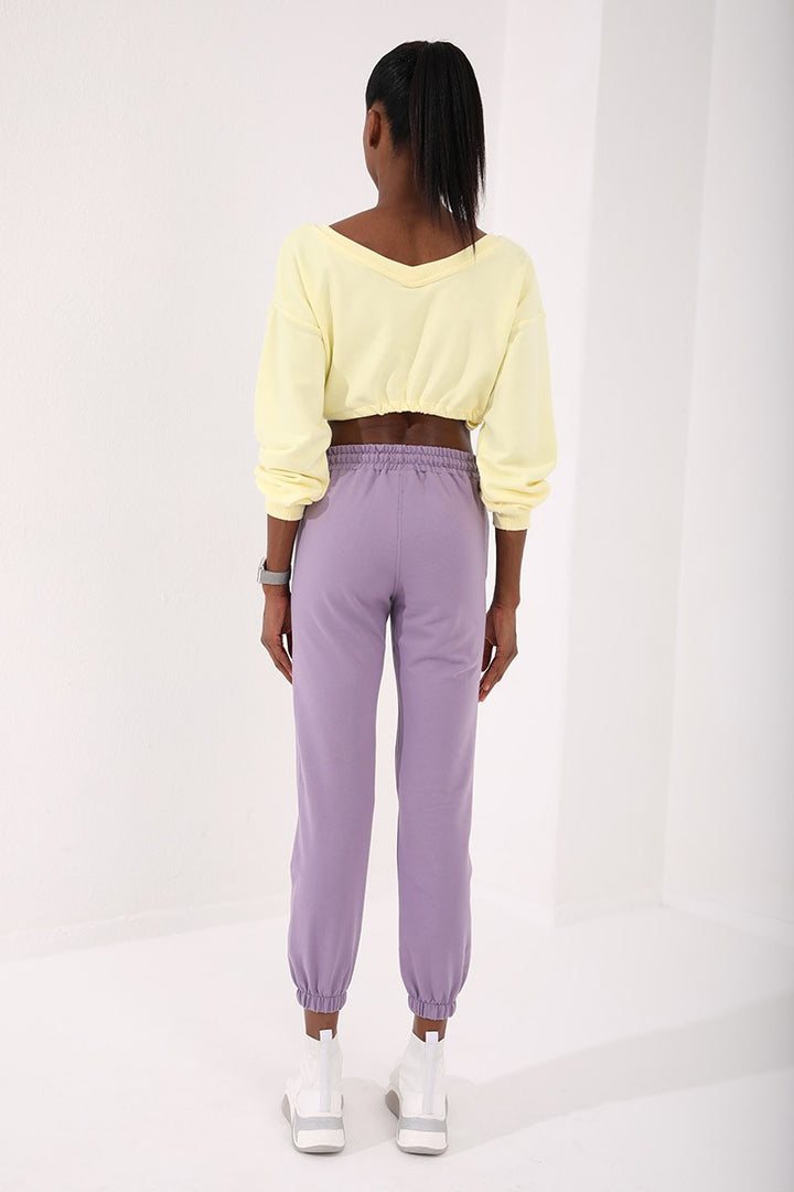 TMY Lilac High Waist Embroidered Comfort Fit Elastic Cuff Women's Sweatpants - 94573 - Mechanicsville