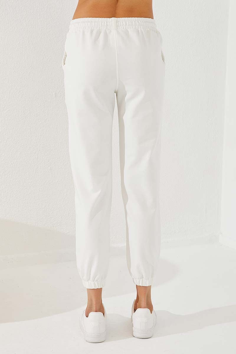 TMY Ecru Pleated Pocket Comfort Fit Elastic Cuff Women's Sweatpants - 94580 - Melitopol