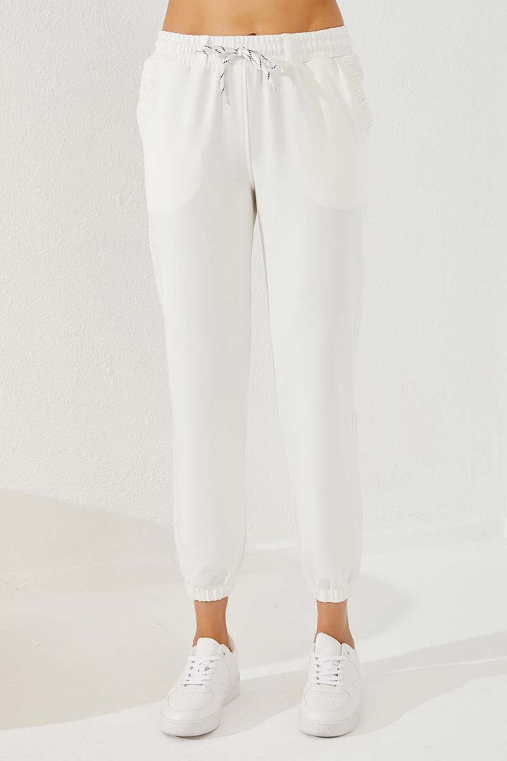 TMY Ecru Pleated Pocket Comfort Fit Elastic Cuff Women's Sweatpants - 94580 - Melitopol