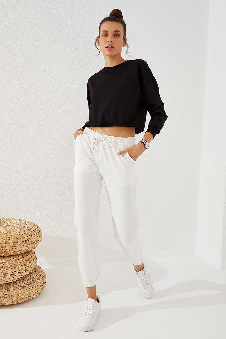 TMY Ecru Pleated Pocket Comfort Fit Elastic Cuff Women's Sweatpants - 94580 - Melitopol